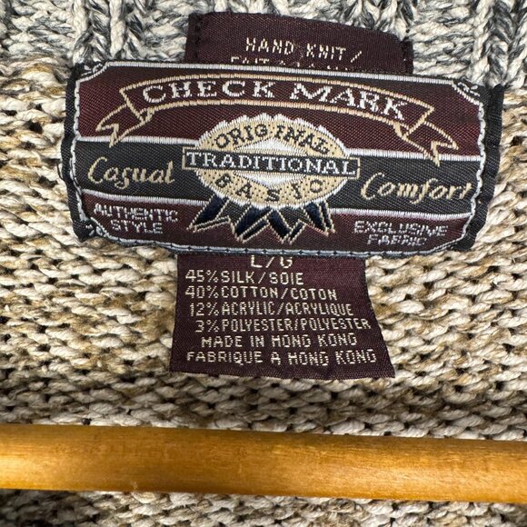 Vintage 90s Patchwork Knit Sweater Silk Blend Neutral Earth Tone Grunge - Picture 5 of 8